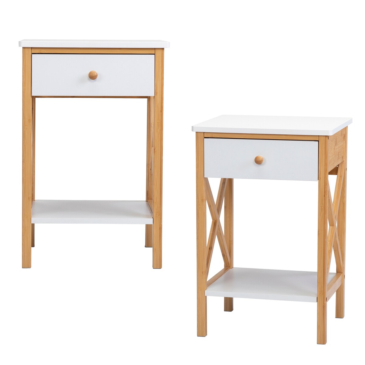 X-Shape Frame Bamboo Nightstand,Set of 2