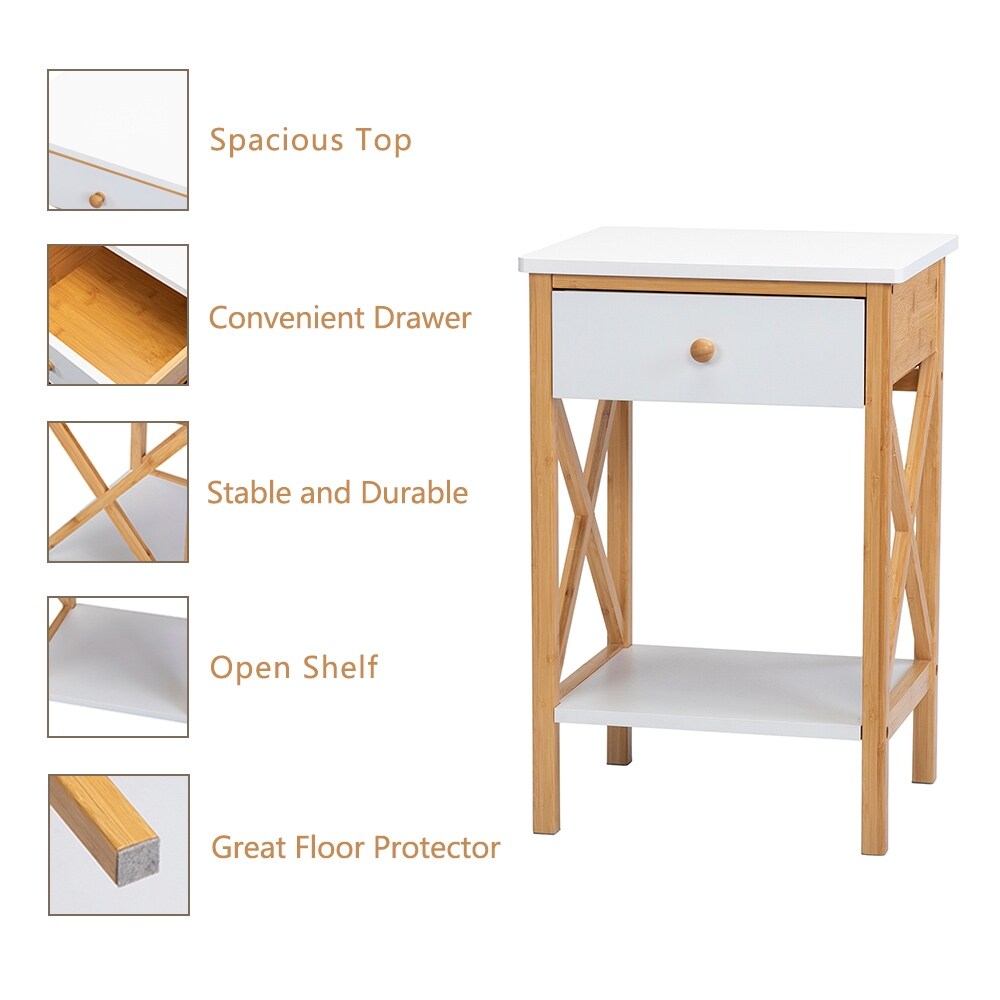 X-Shape Frame Bamboo Nightstand,Set of 2