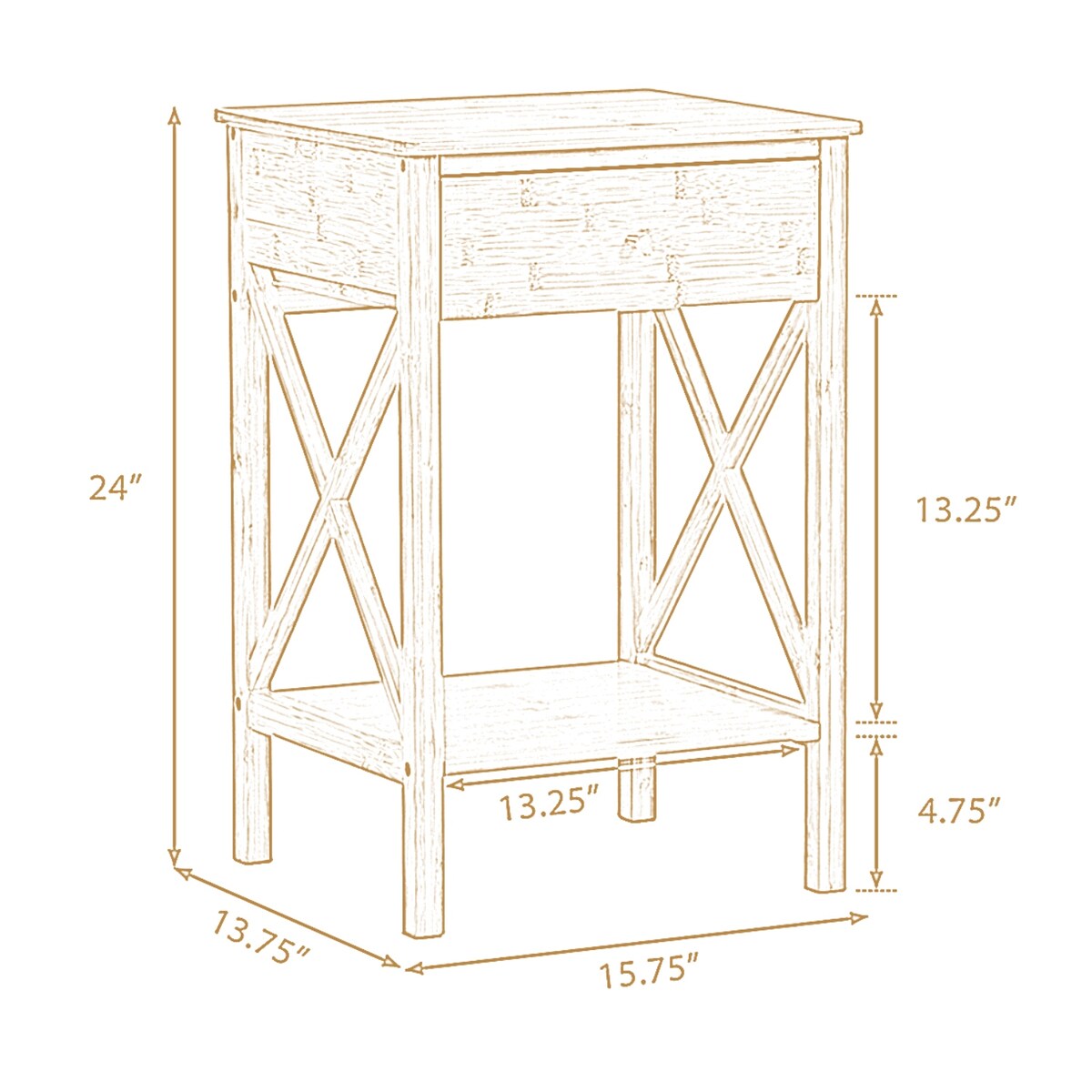 X-Shape Frame Bamboo Nightstand,Set of 2