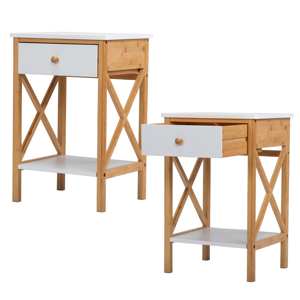X-Shape Frame Bamboo Nightstand,Set of 2