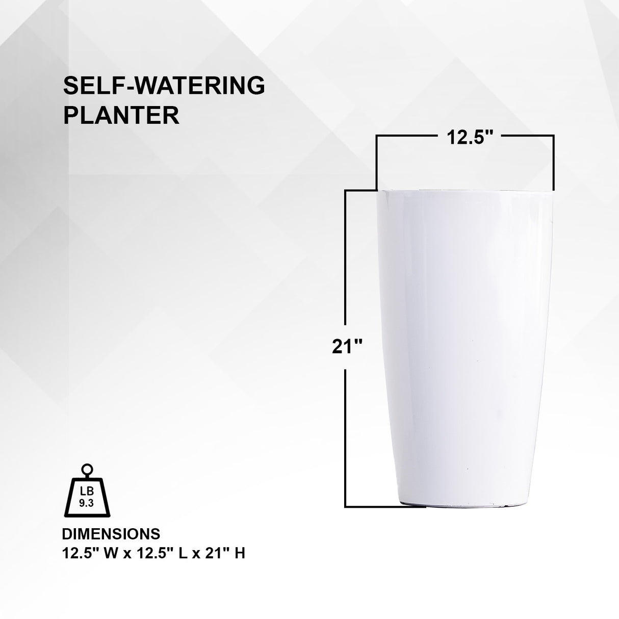 XBrand 21" H Plastic Self Watering Indoor Outdoor Tall Round Planter Pot w/Glossy Finish, Decorative Gardening Pot