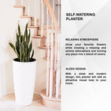XBrand 21" H Plastic Self Watering Indoor Outdoor Tall Round Planter Pot w/Glossy Finish, Decorative Gardening Pot