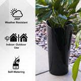 XBrand 22.4" H Black Plastic Self Watering Indoor Outdoor Triangle Planter Pot w/Glossy Finish, Tall Decorative Gardening Pot