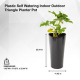 XBrand 22.4" H Black Plastic Self Watering Indoor Outdoor Triangle Planter Pot w/Glossy Finish, Tall Decorative Gardening Pot