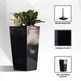 XBrand 22.4" H Plastic Self Watering Indoor Outdoor Square Planter Pot, Tall Decorative Gardening Pot, Home Décor Accent