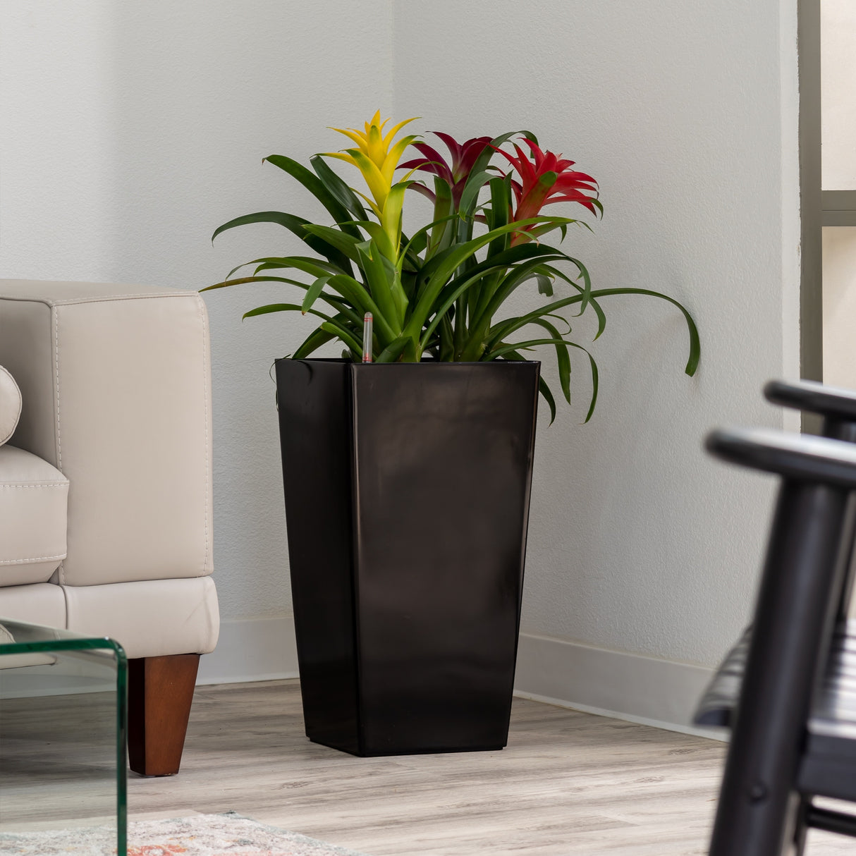 XBrand 22.4" H Plastic Self Watering Indoor Outdoor Square Planter Pot, Tall Decorative Gardening Pot, Home Décor Accent
