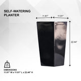 XBrand 22.4" H Plastic Self Watering Indoor Outdoor Square Planter Pot, Tall Decorative Gardening Pot, Home Décor Accent