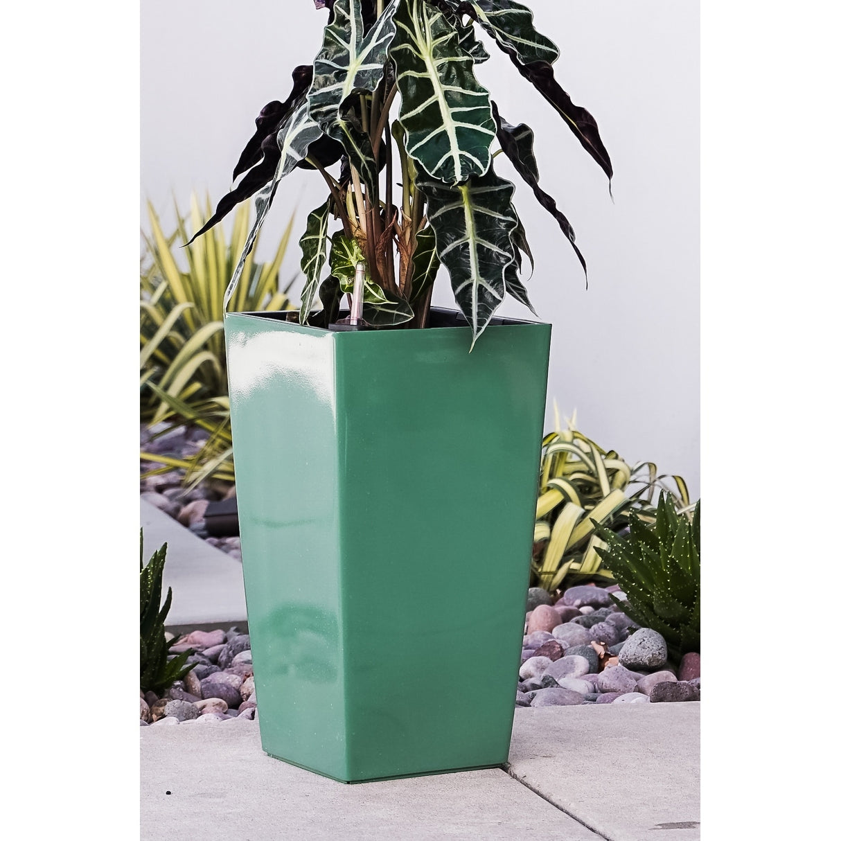 XBrand 22.4" H Plastic Self Watering Indoor Outdoor Square Planter Pot, Tall Decorative Gardening Pot, Home Décor Accent