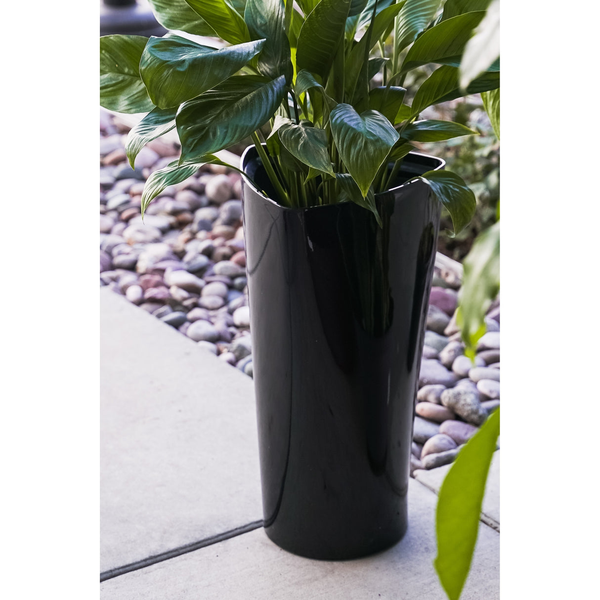 XBrand 22.4" H Plastic Self Watering Indoor Outdoor Triangle Planter Pot w/Glossy Finish, Tall Decorative Gardening Pot