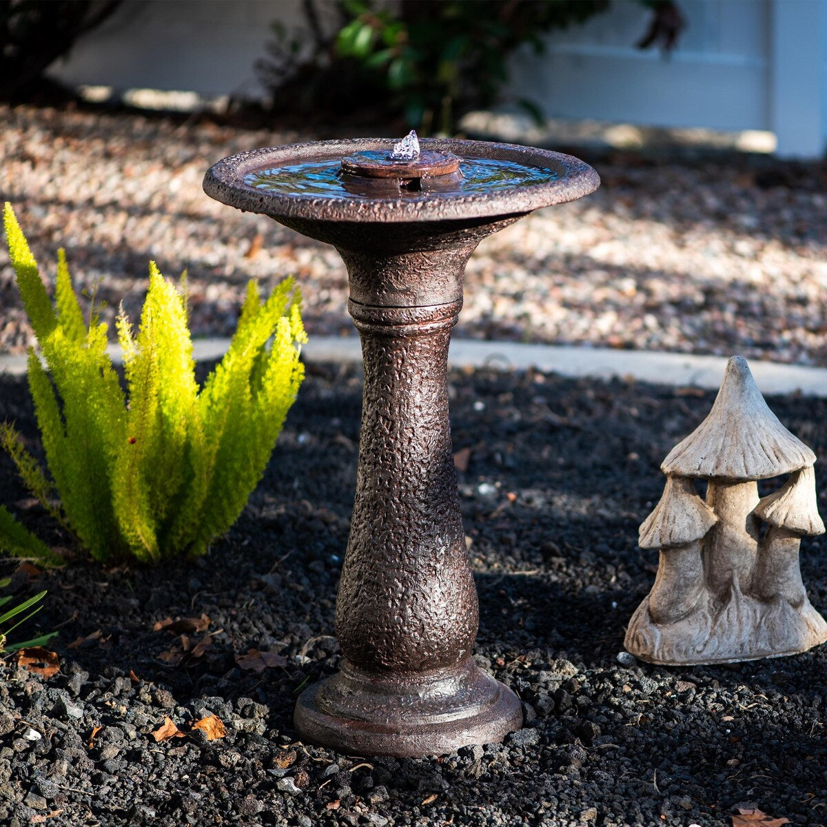 XBrand 23.43"H Resin, Stone Powder & Glass Fiber 1 Tier Water Fountain for Outdoor Decor, Birdbath Fountain, Dark Brown