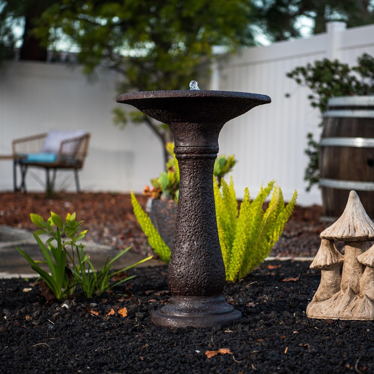 XBrand 23.43"H Resin, Stone Powder & Glass Fiber 1 Tier Water Fountain for Outdoor Decor, Birdbath Fountain, Dark Brown