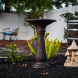 XBrand 23.43"H Resin, Stone Powder & Glass Fiber 1 Tier Water Fountain for Outdoor Decor, Birdbath Fountain, Dark Brown