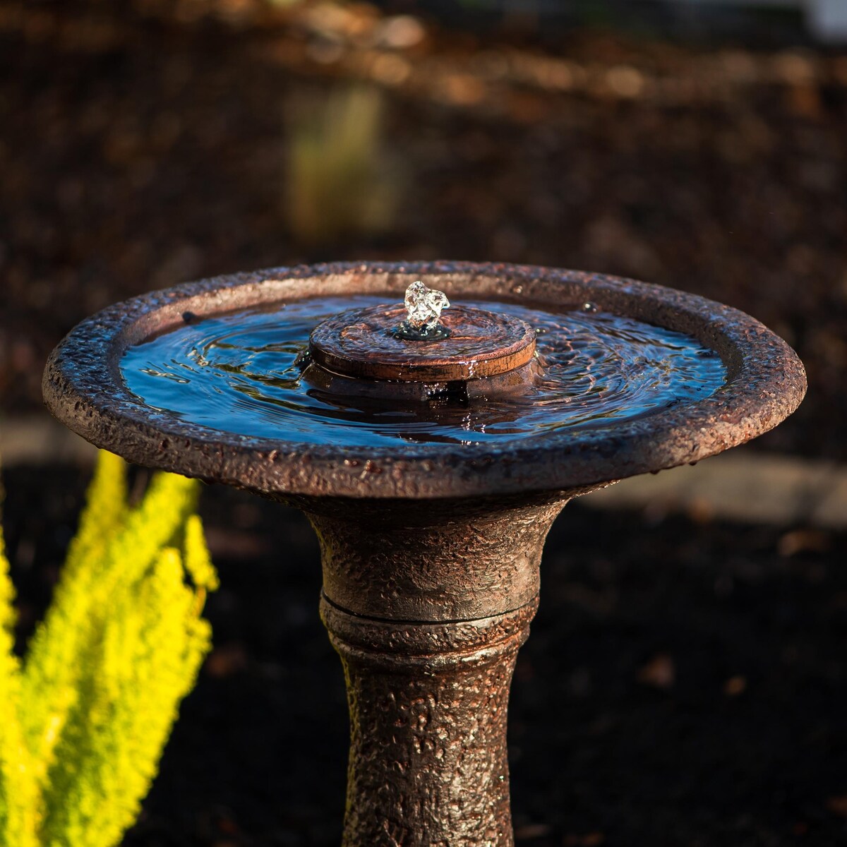 XBrand 23.43"H Resin, Stone Powder & Glass Fiber 1 Tier Water Fountain for Outdoor Decor, Birdbath Fountain, Dark Brown
