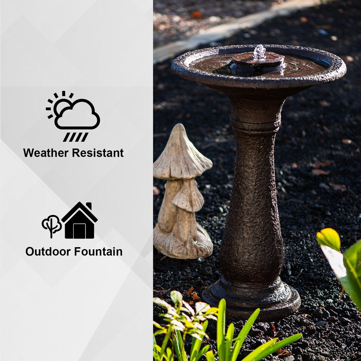 XBrand 23.43"H Resin, Stone Powder & Glass Fiber 1 Tier Water Fountain for Outdoor Decor, Birdbath Fountain, Dark Brown