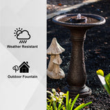 XBrand 23.43"H Resin, Stone Powder & Glass Fiber 1 Tier Water Fountain for Outdoor Decor, Birdbath Fountain, Dark Brown