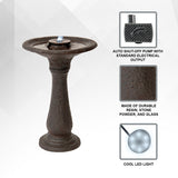 XBrand 23.43"H Resin, Stone Powder & Glass Fiber 1 Tier Water Fountain for Outdoor Decor, Birdbath Fountain, Dark Brown