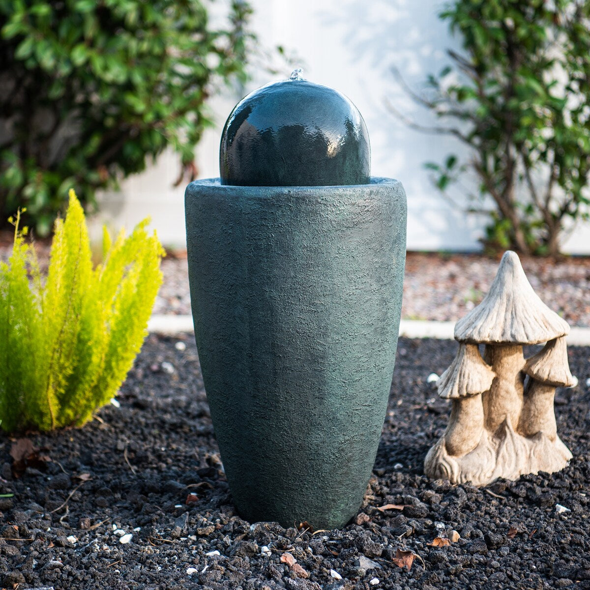 XBrand 25.98"H Modern Round Stone Textured Sphere Water Fountain w/LED Lights, For Indoor/Outdoor, Ball Water Fountain