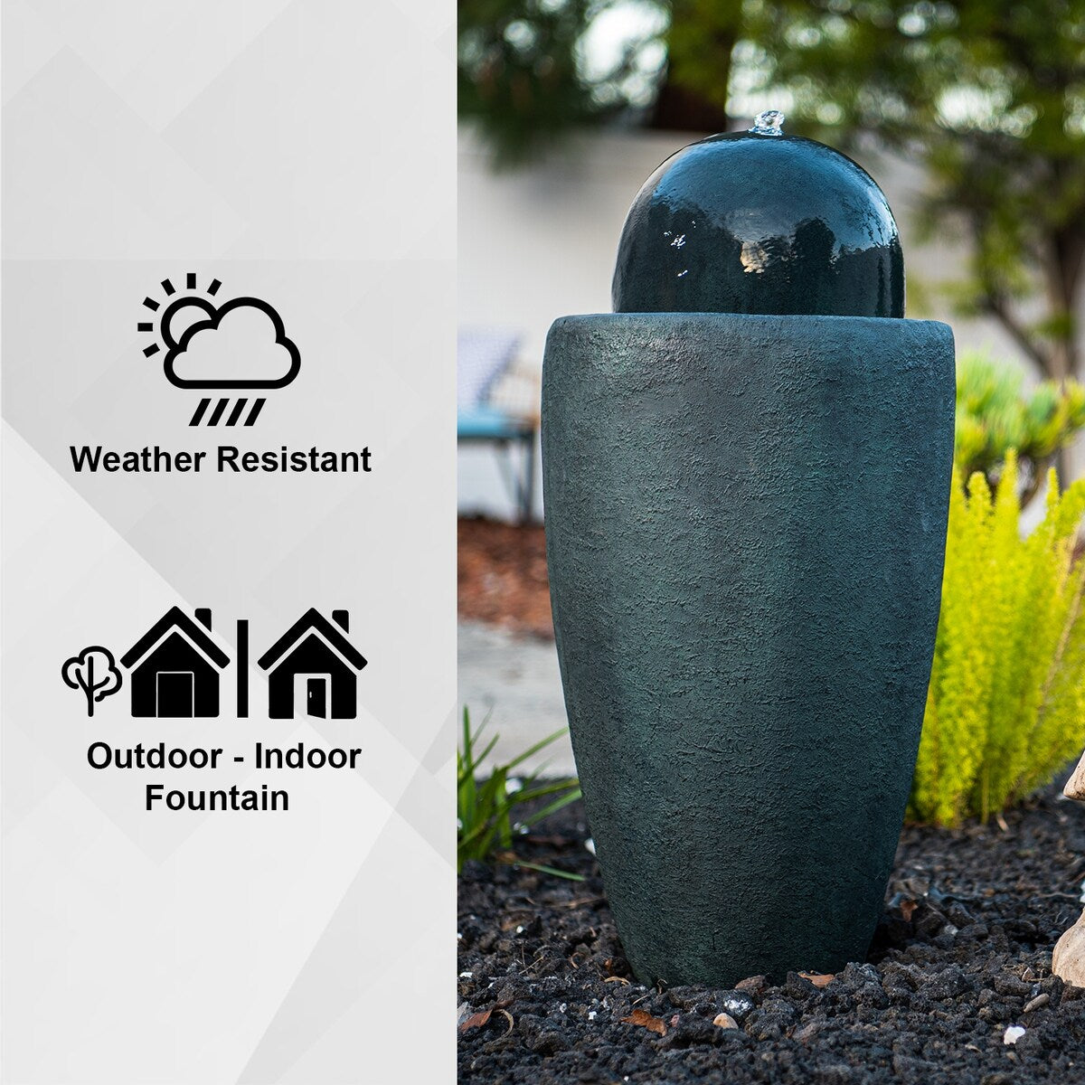 XBrand 25.98"H Modern Round Stone Textured Sphere Water Fountain w/LED Lights, For Indoor/Outdoor, Ball Water Fountain