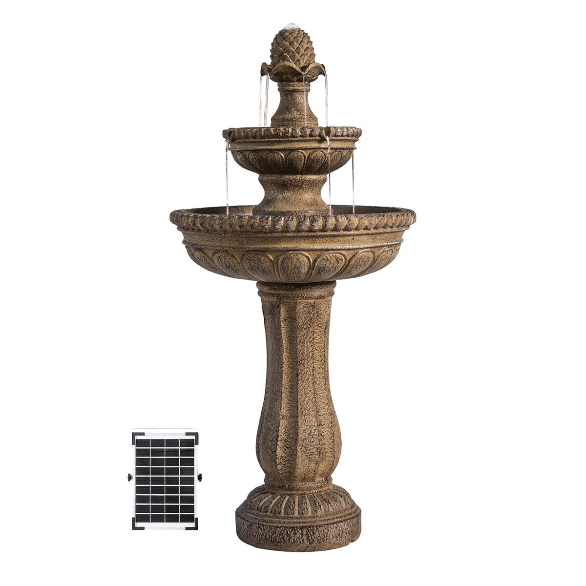 XBrand 39" 2-Tier Solar Water Fountain – Sandstone Resin, Auto Pump, Classic Design