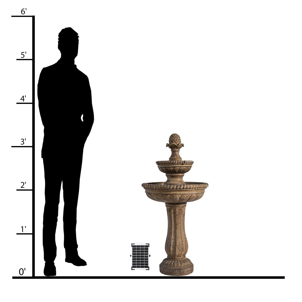XBrand 39" 2-Tier Solar Water Fountain – Sandstone Resin, Auto Pump, Classic Design