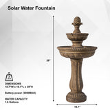 XBrand 39" 2-Tier Solar Water Fountain – Sandstone Resin, Auto Pump, Classic Design