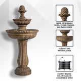 XBrand 39" 2-Tier Solar Water Fountain – Sandstone Resin, Auto Pump, Classic Design