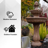 XBrand 39" 2-Tier Solar Water Fountain – Sandstone Resin, Auto Pump, Classic Design