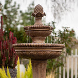 XBrand 39" 2-Tier Solar Water Fountain – Sandstone Resin, Auto Pump, Classic Design