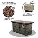 XBrand 42.1"L Rectangular Black MgO/Metal Outdoor Propane Gas Smokeless Fire Pit Table with Volcanic Rocks & Rain Cover