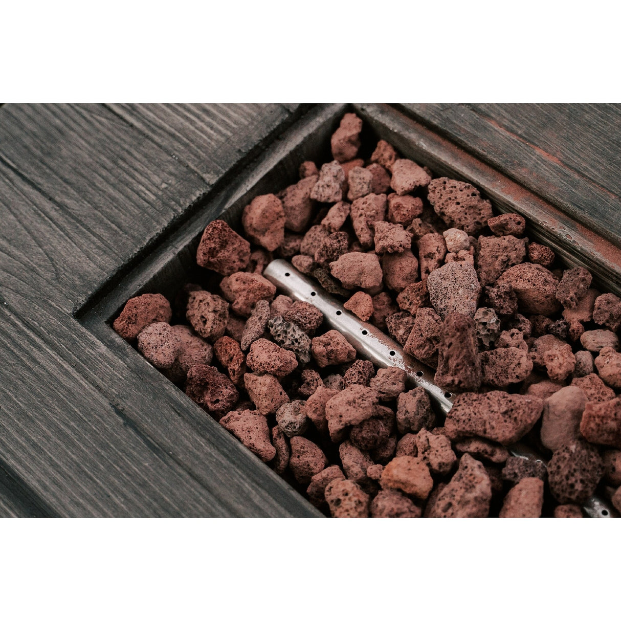 XBrand 42.1"L Rectangular Black MgO/Metal Outdoor Propane Gas Smokeless Fire Pit Table with Volcanic Rocks & Rain Cover