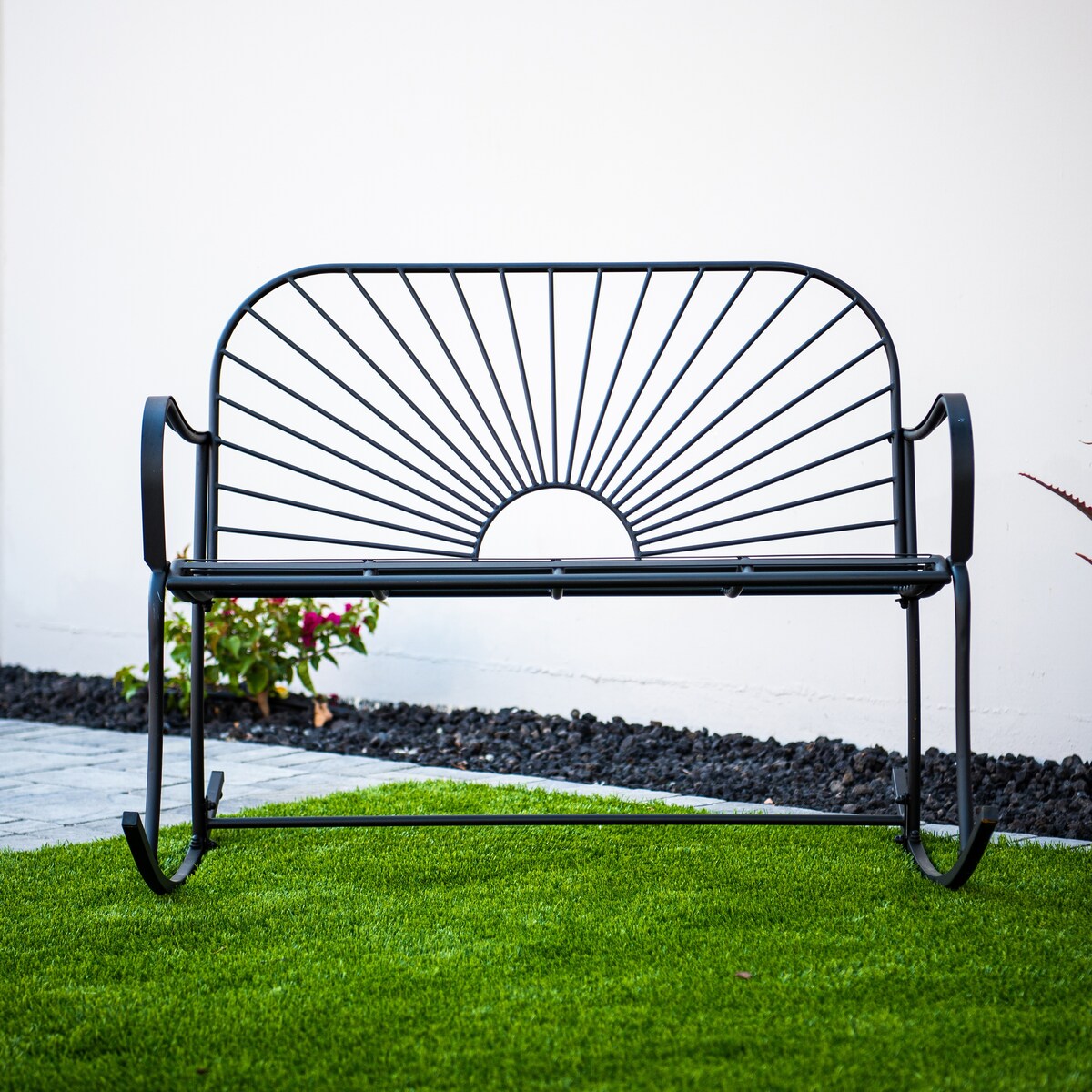 XBrand 44.5"L Iron Sun-Patterned Seat for Two Indoor/Outdoor Rocking Bench
