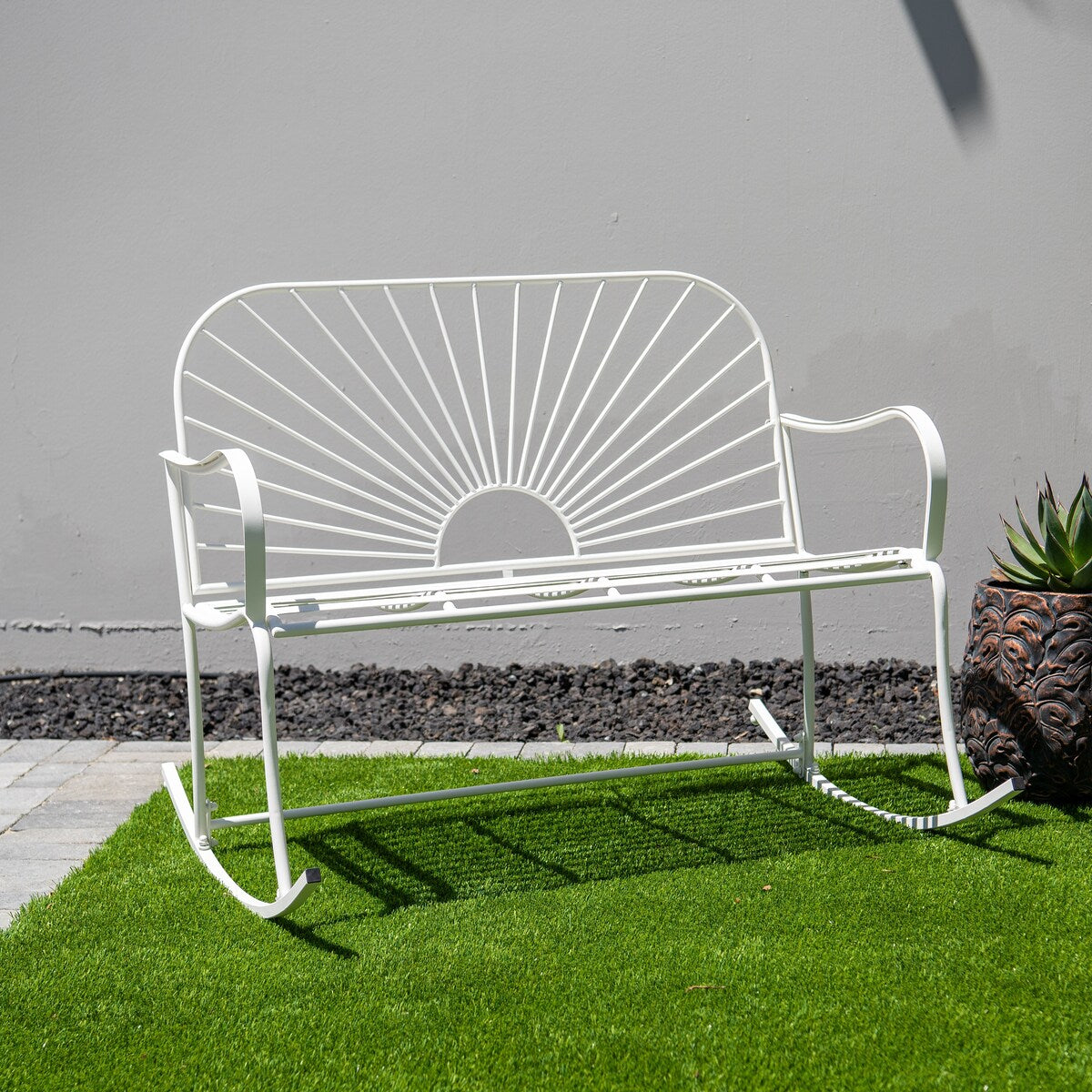 XBrand 44.5"L Iron Sun-Patterned Seat for Two Indoor/Outdoor Rocking Bench