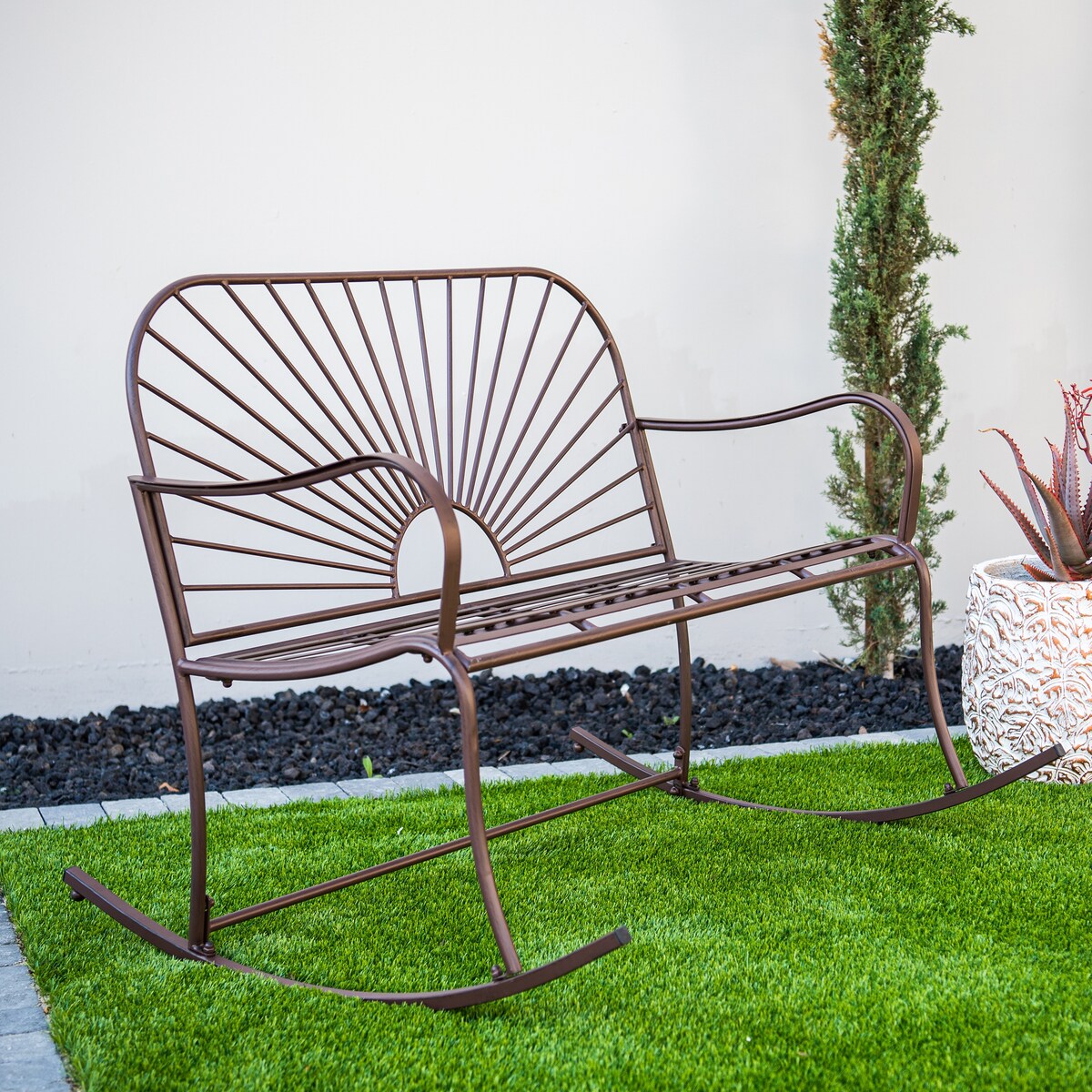 XBrand 44.5"L Iron Sun-Patterned Seat for Two Indoor/Outdoor Rocking Bench
