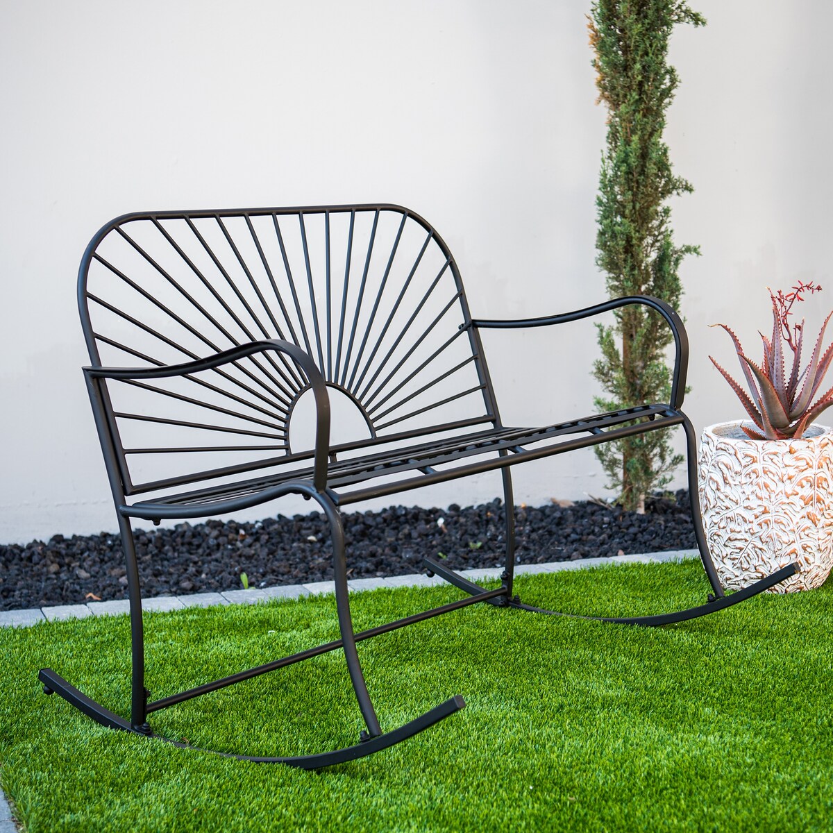 XBrand 44.5"L Iron Sun-Patterned Seat for Two Indoor/Outdoor Rocking Bench