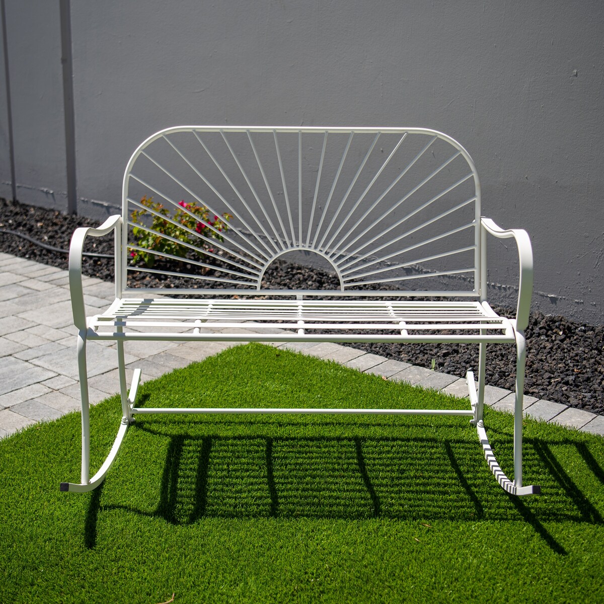 XBrand 44.5"L Iron Sun-Patterned Seat for Two Indoor/Outdoor Rocking Bench
