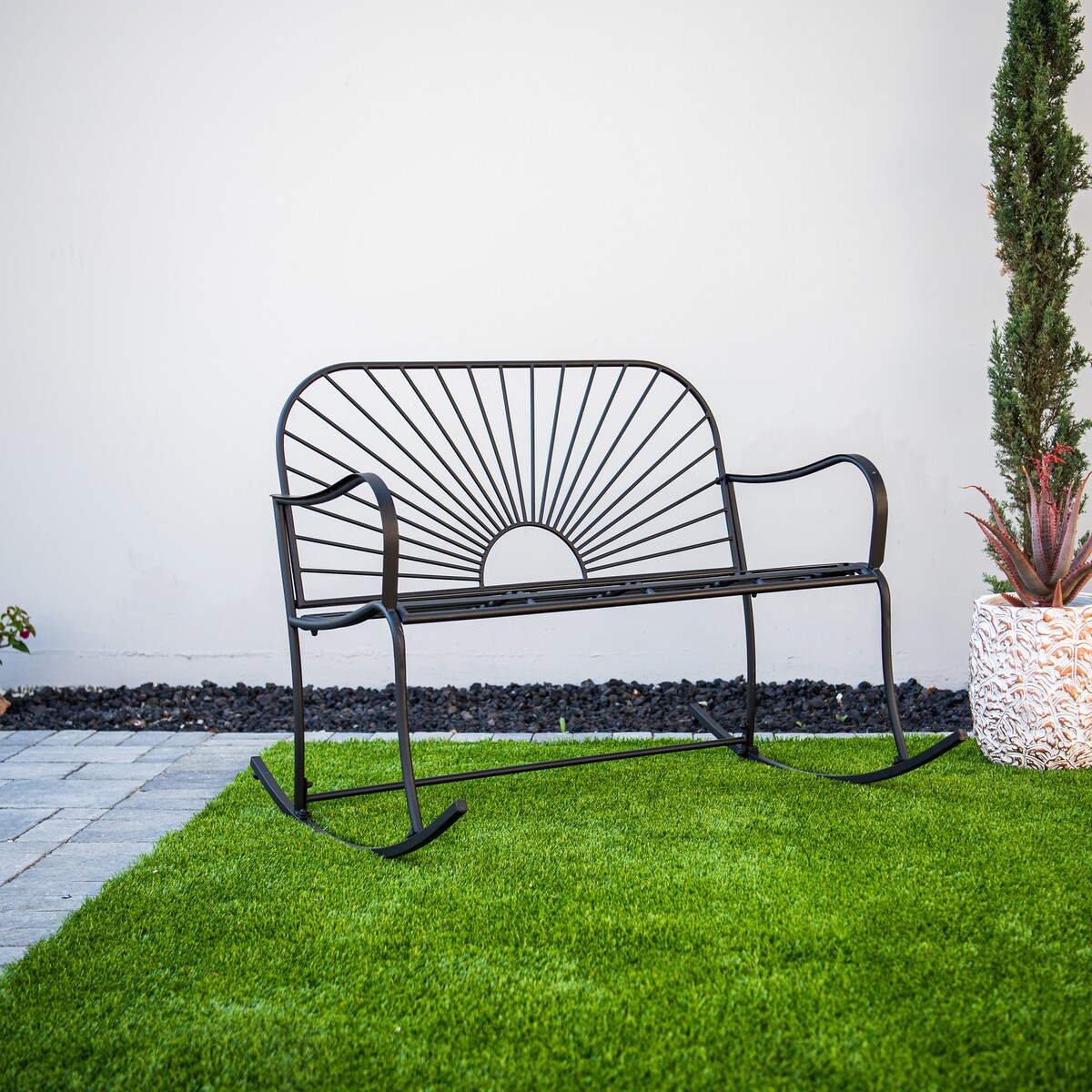 XBrand 44.5"L Iron Sun-Patterned Seat for Two Indoor/Outdoor Rocking Bench