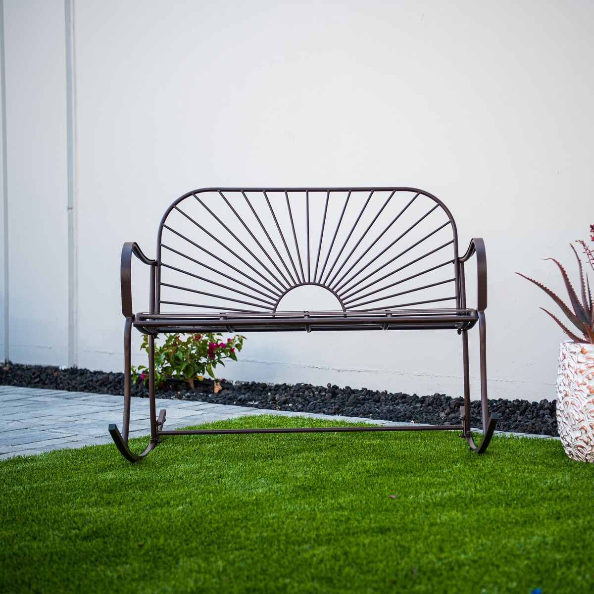 XBrand 44.5"L Iron Sun-Patterned Seat for Two Indoor/Outdoor Rocking Bench