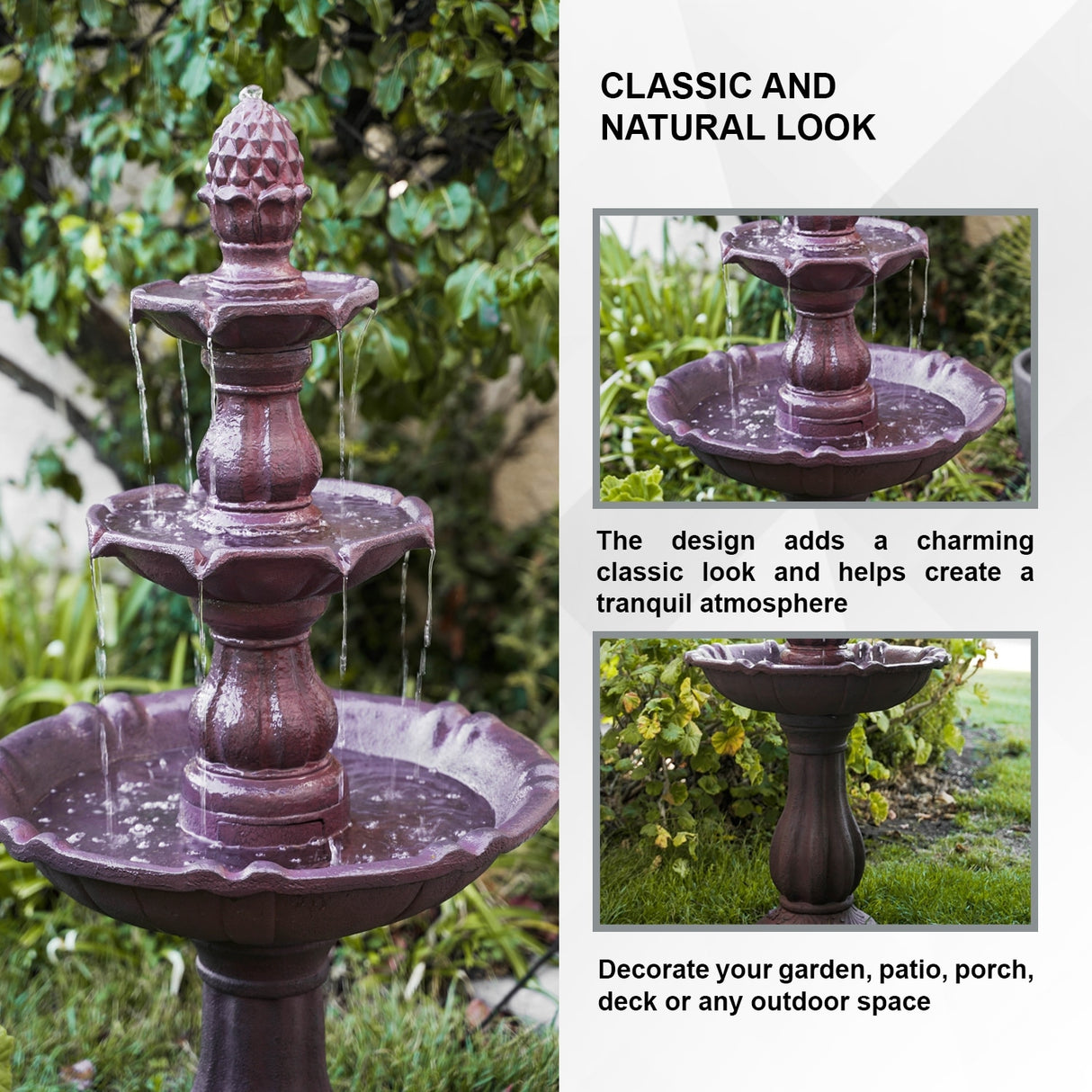 XBrand 51 in Tall 3-Tier Freestanding Waterfall Fountain, Outdoor Garden, Yard, Lawn, Porch Décor