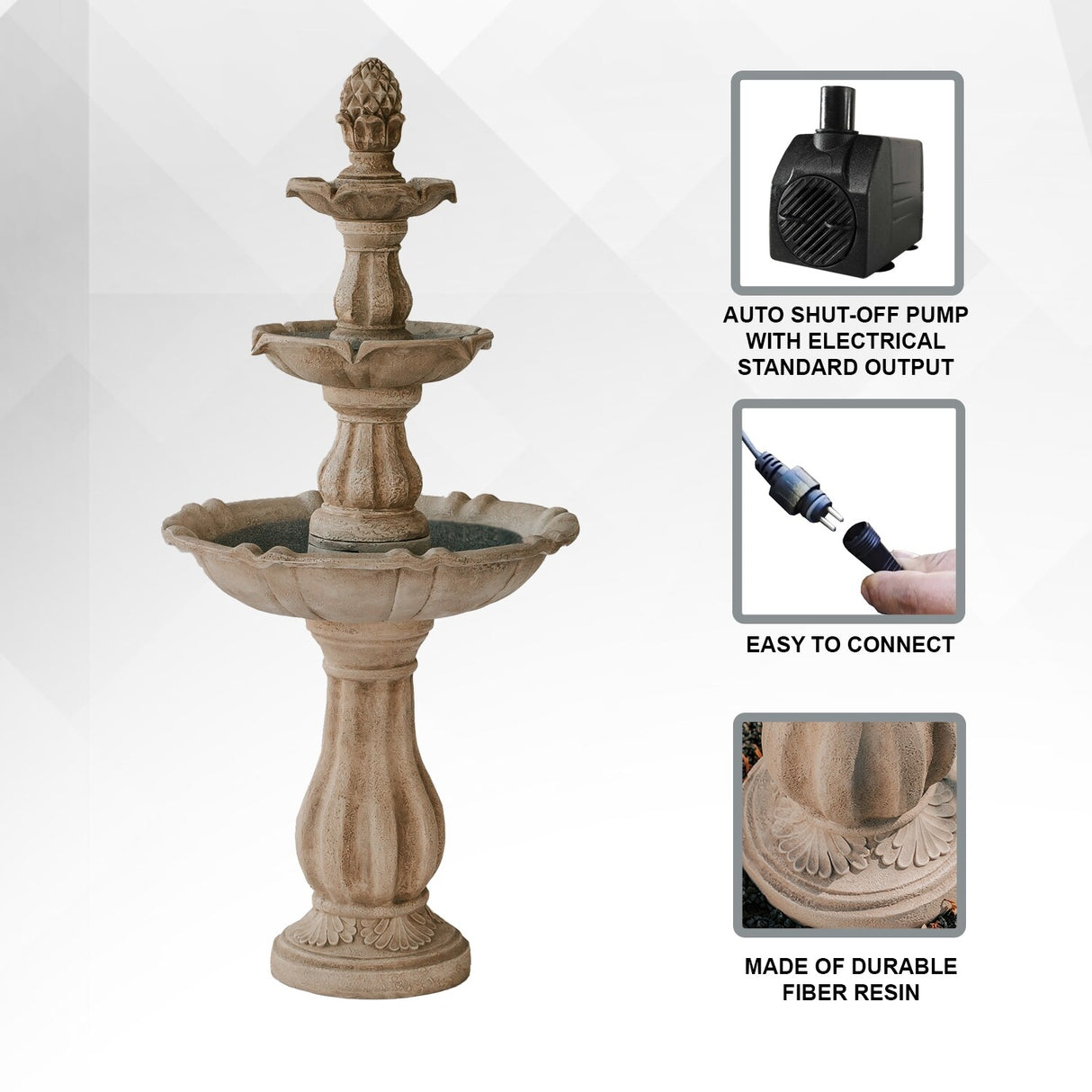 XBrand 51 in Tall 3-Tier Freestanding Waterfall Fountain, Outdoor Garden, Yard, Lawn, Porch Décor