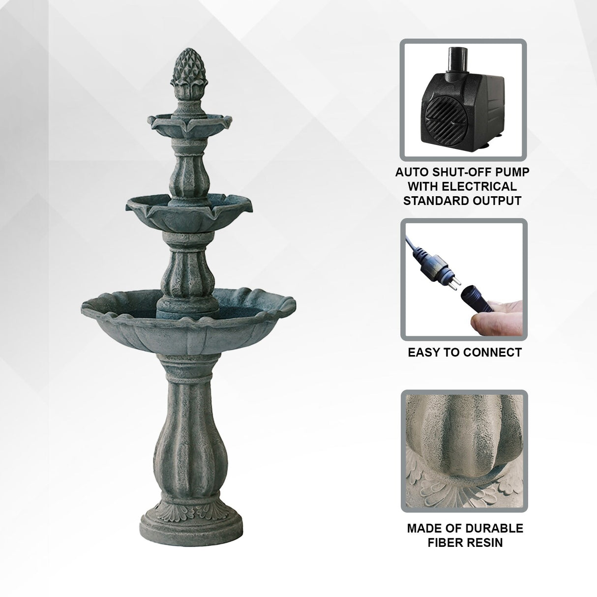XBrand 51 in Tall 3-Tier Freestanding Waterfall Fountain, Outdoor Garden, Yard, Lawn, Porch Décor