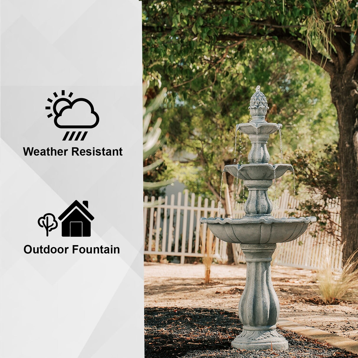 XBrand 51 in Tall 3-Tier Freestanding Waterfall Fountain, Outdoor Garden, Yard, Lawn, Porch Décor