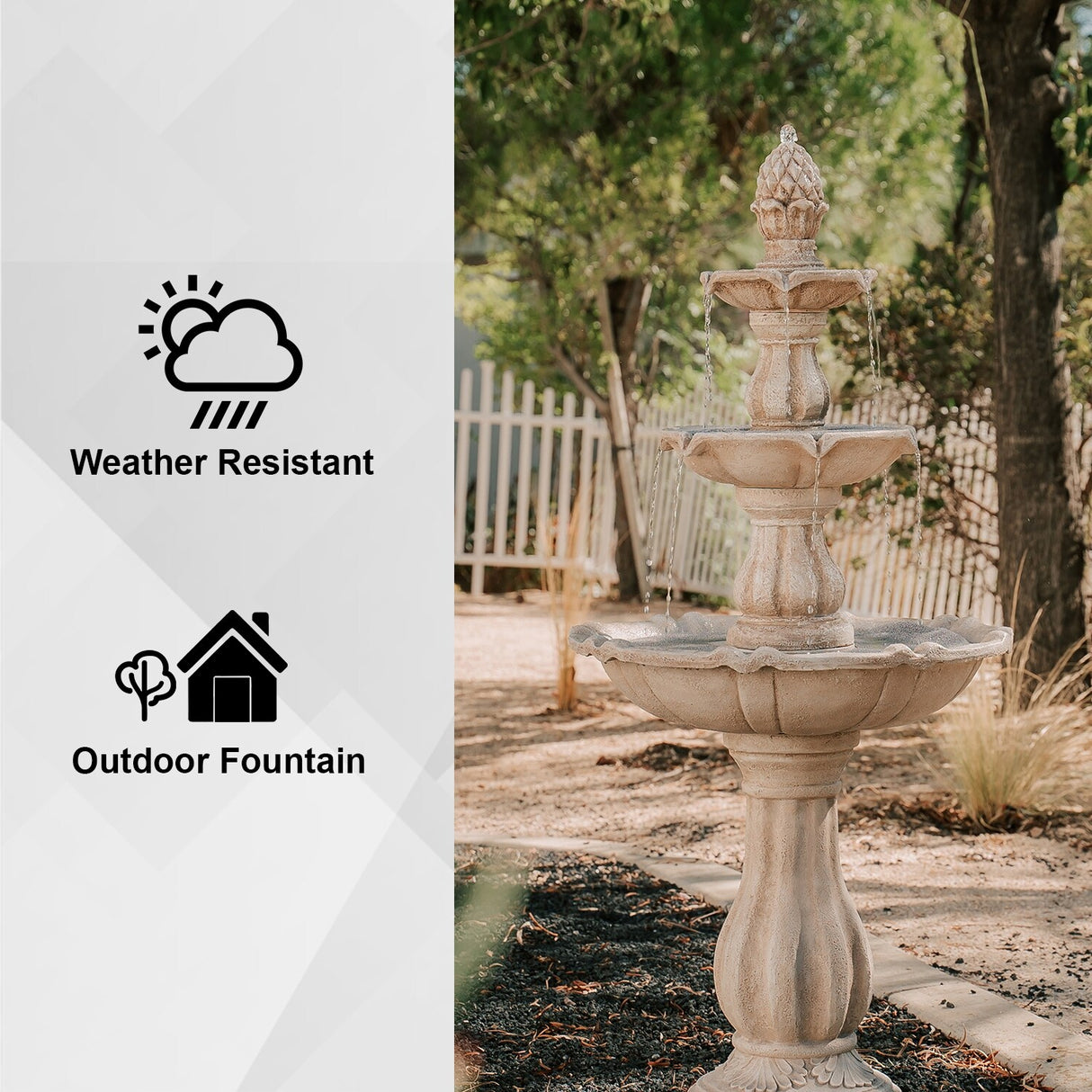 XBrand 51 in Tall 3-Tier Freestanding Waterfall Fountain, Outdoor Garden, Yard, Lawn, Porch Décor