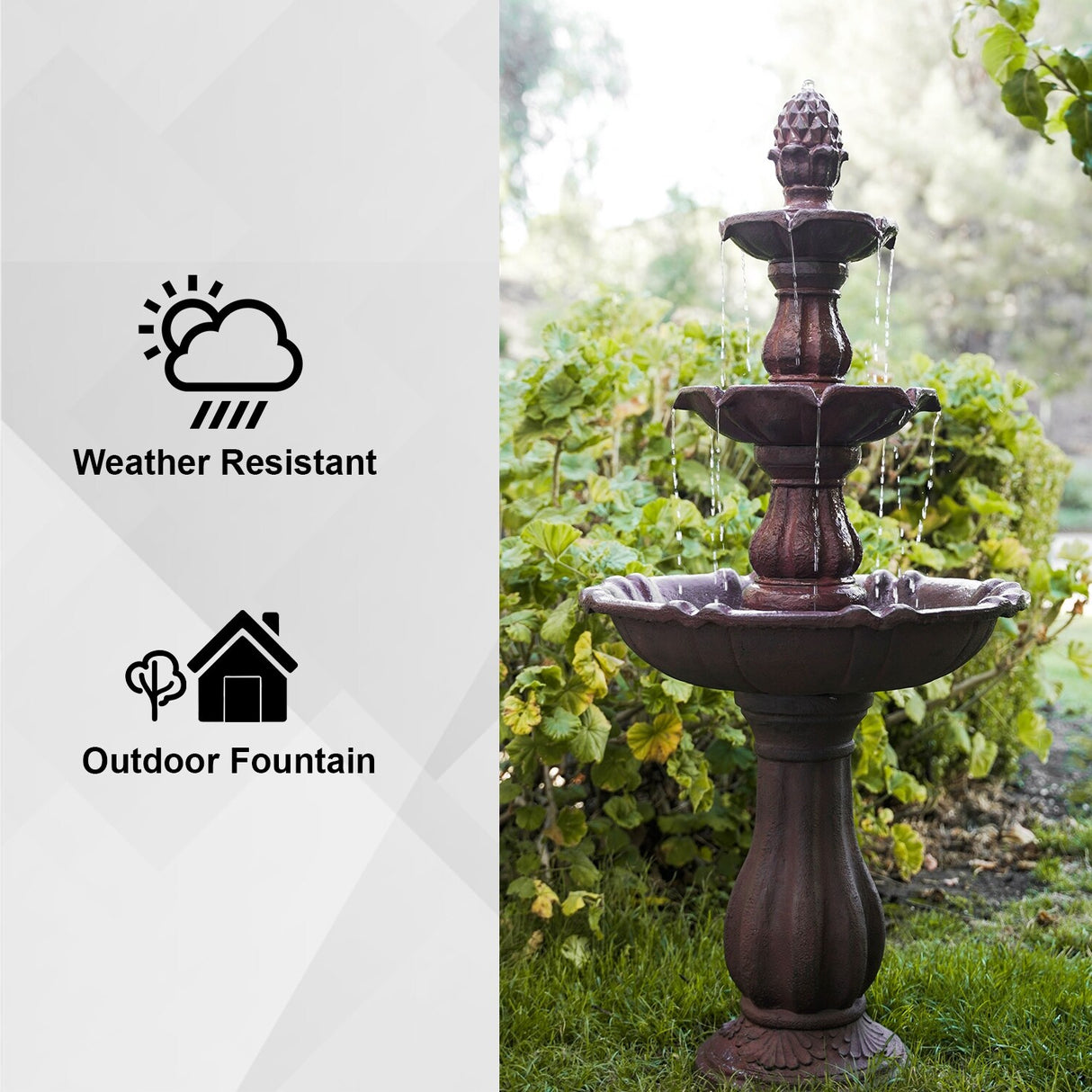 XBrand 51 in Tall 3-Tier Freestanding Waterfall Fountain, Outdoor Garden, Yard, Lawn, Porch Décor