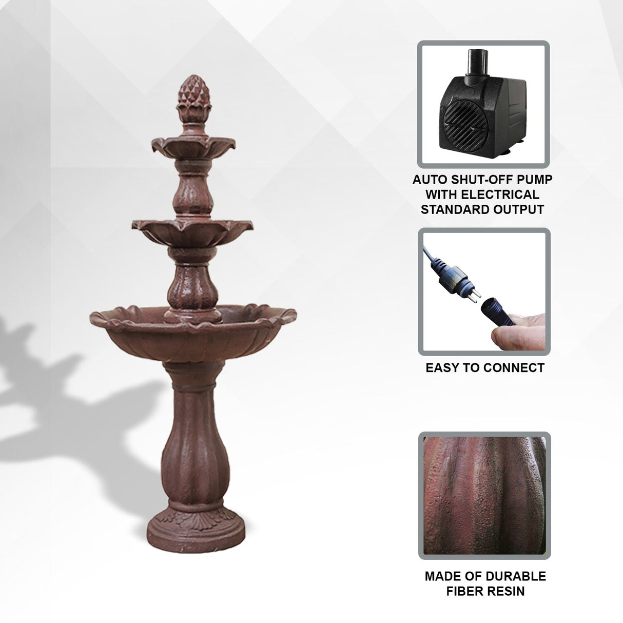 XBrand 51 in Tall 3-Tier Freestanding Waterfall Fountain, Outdoor Garden, Yard, Lawn, Porch Décor