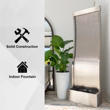 XBrand 72 Inch Mirror Water Fountain, Steel, Indoor, Includes Pump, LED Lights and Rocks, Home Office Décor