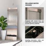 XBrand 72 Inch Mirror Water Fountain, Steel, Indoor, Includes Pump, LED Lights and Rocks, Home Office Décor