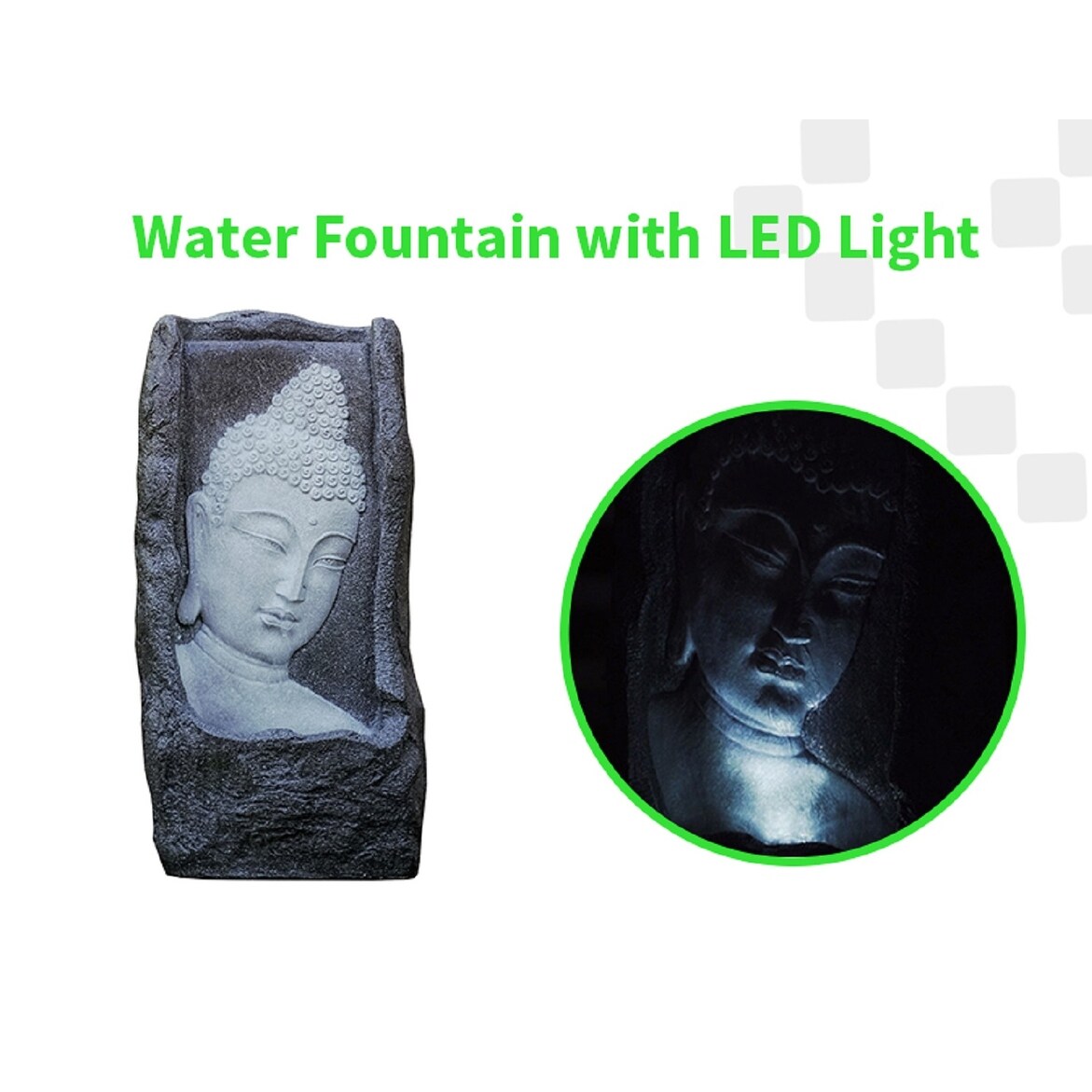 XBrand Buddha Waterfall Fountain, Indoor and Outdoor Relaxing Zen Decor, 34 Inch Tall, White