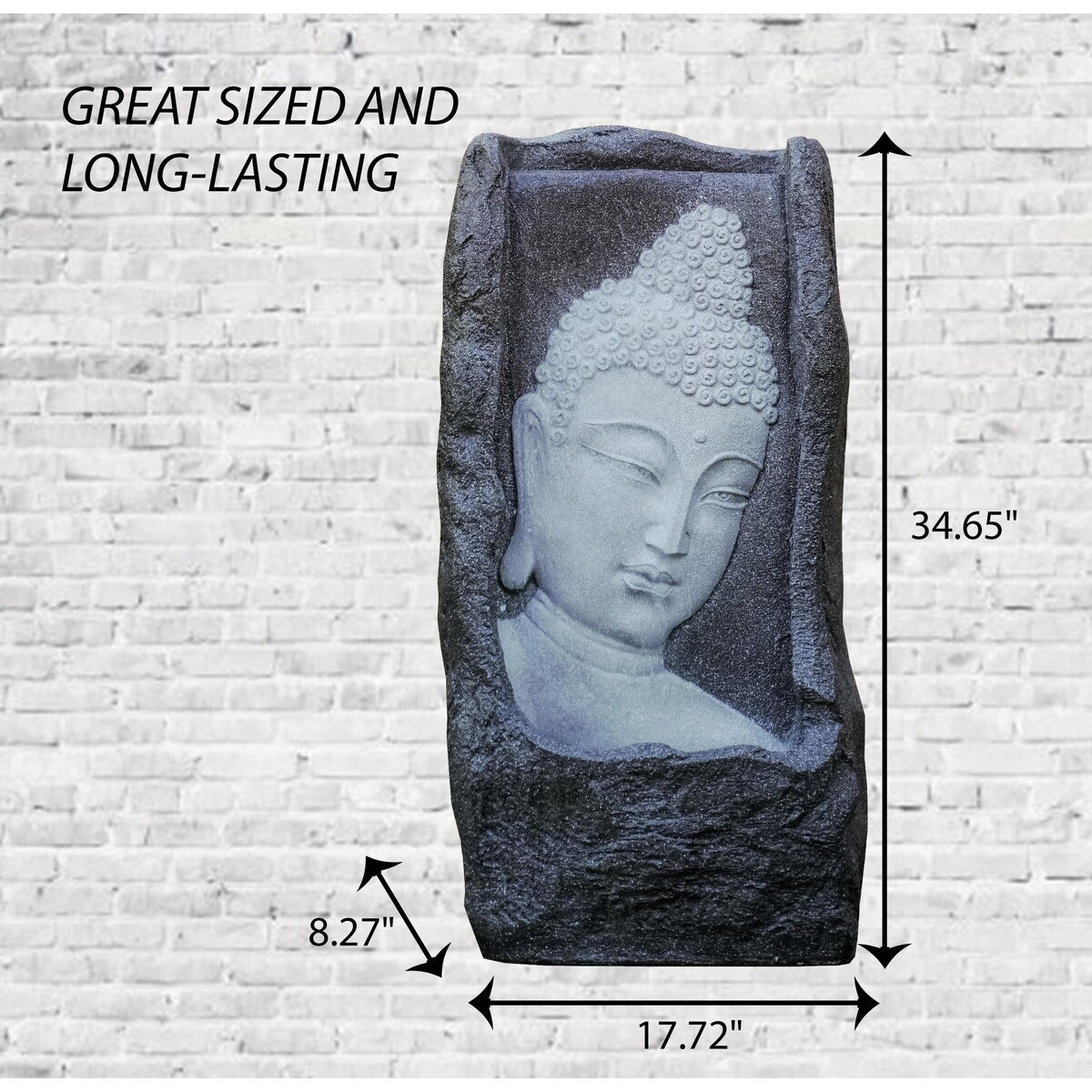 XBrand Buddha Waterfall Fountain, Indoor and Outdoor Relaxing Zen Decor, 34 Inch Tall, White