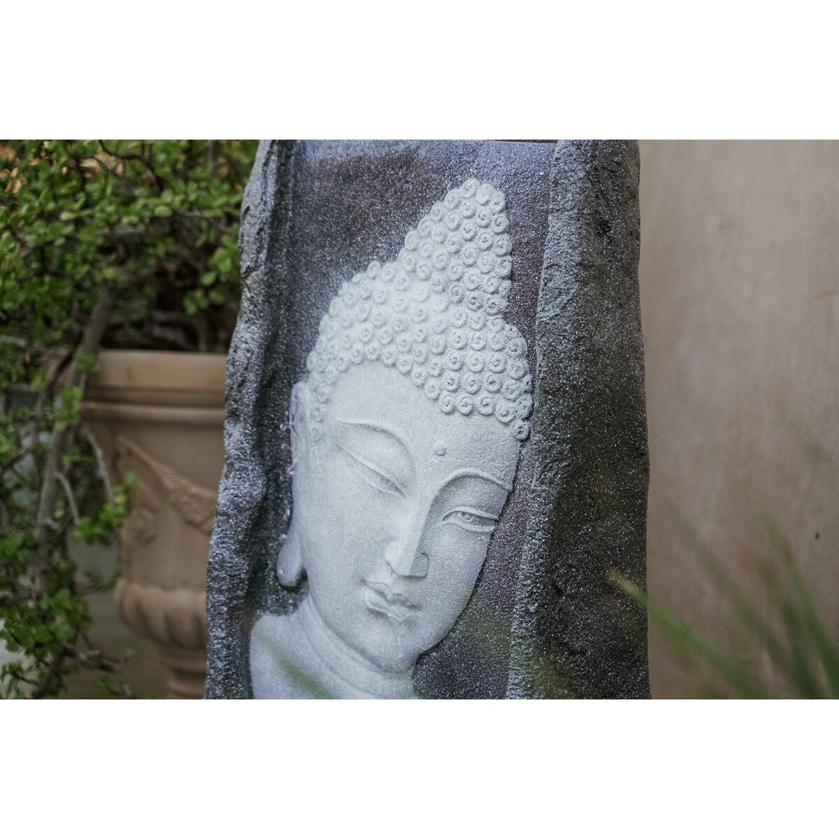 XBrand Buddha Waterfall Fountain, Indoor and Outdoor Relaxing Zen Decor, 34 Inch Tall, White