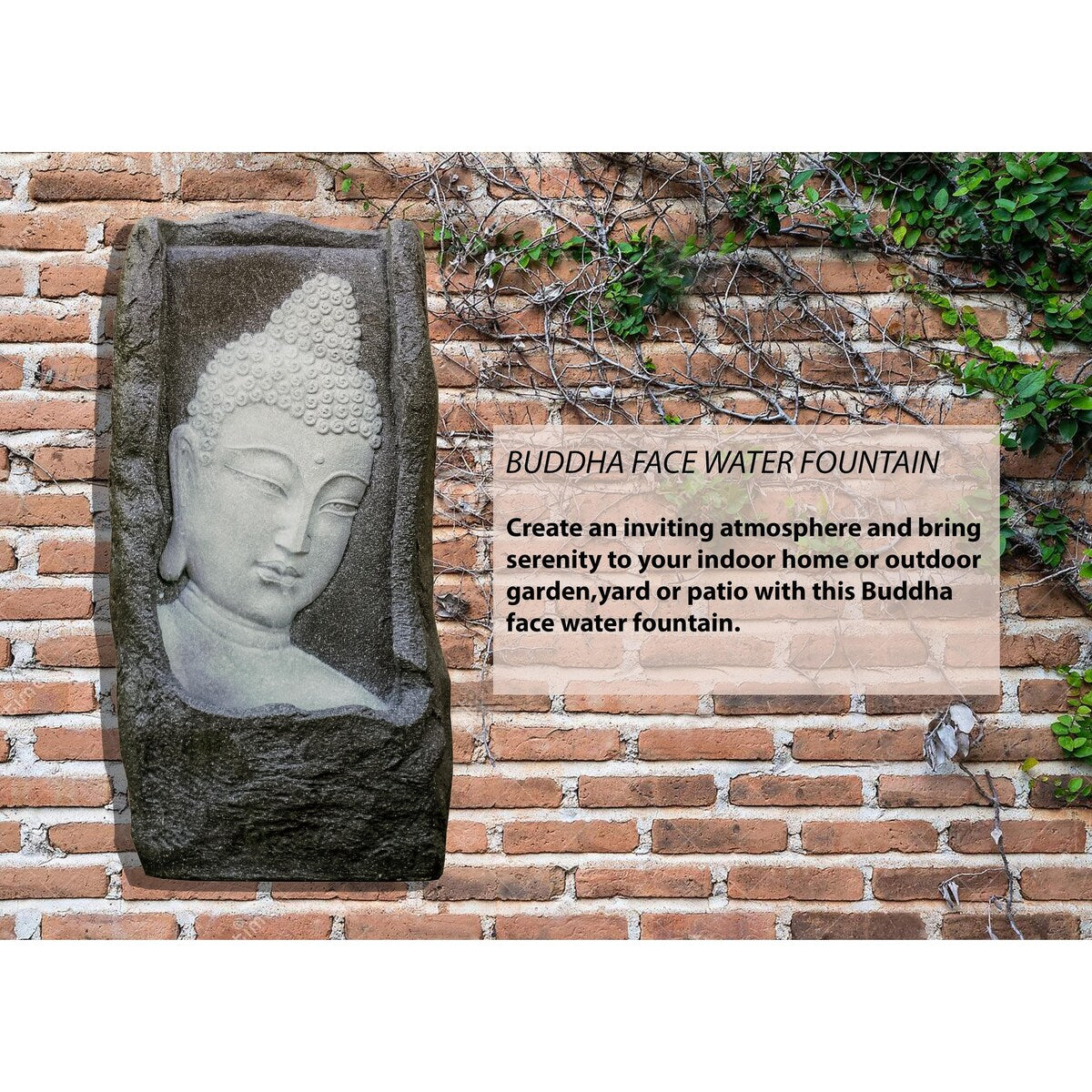 XBrand Buddha Waterfall Fountain, Indoor and Outdoor Relaxing Zen Decor, 34 Inch Tall, White